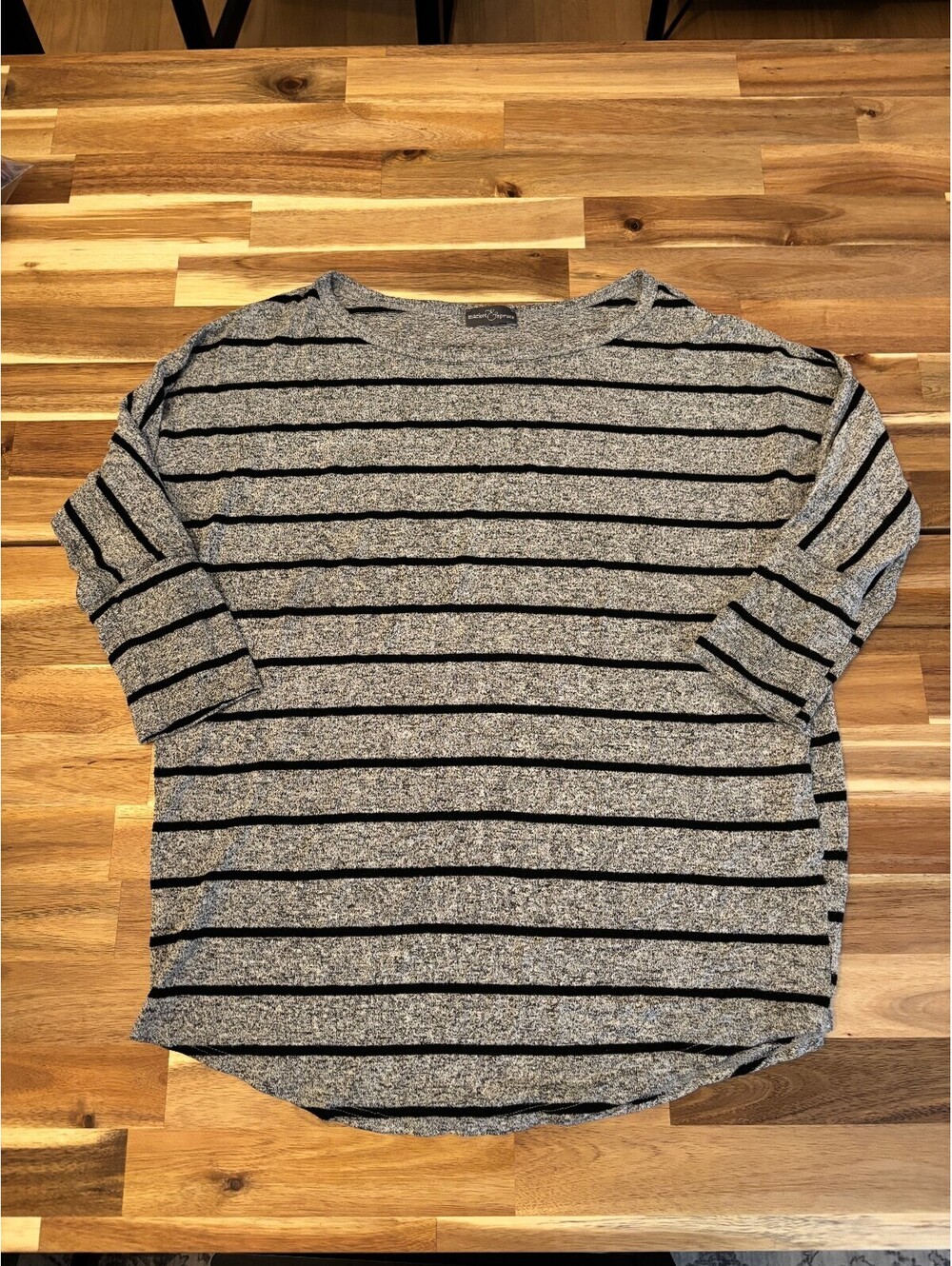 Market & Spruce Womens L Gray Black Striped Dolman Knit Top (2158)